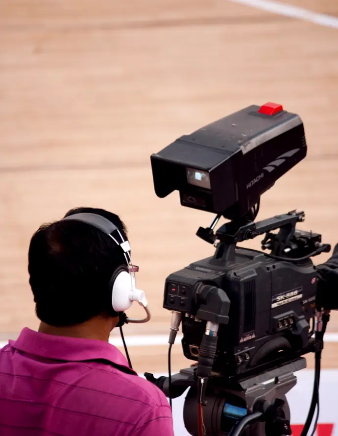 News desk set and cameras