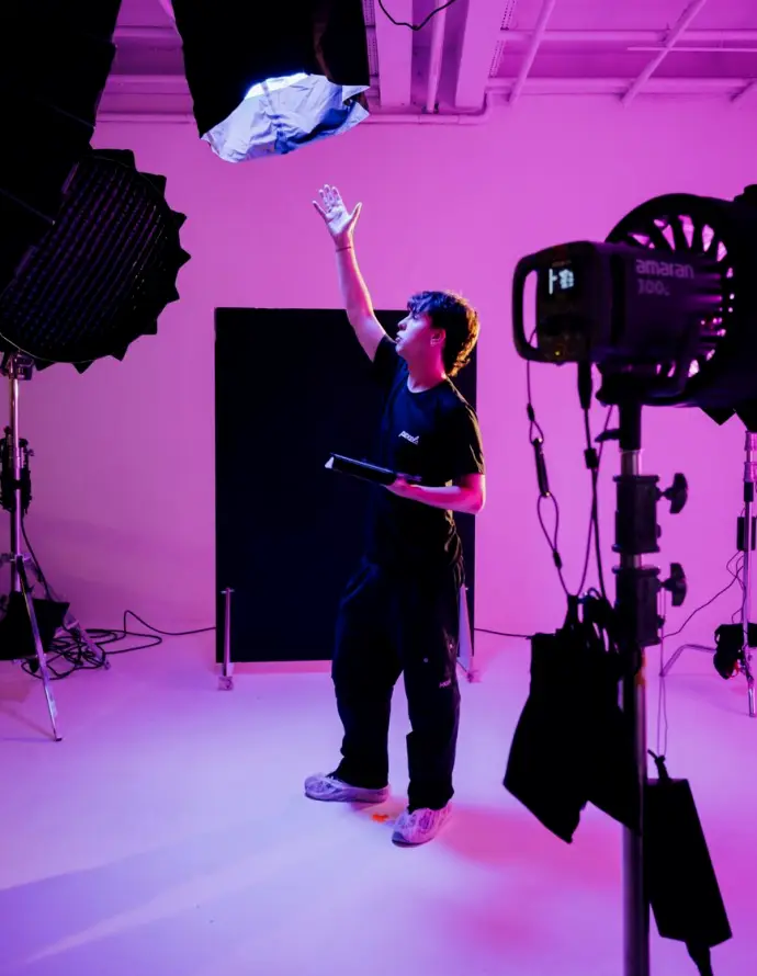 Camera on pedestal with prompter